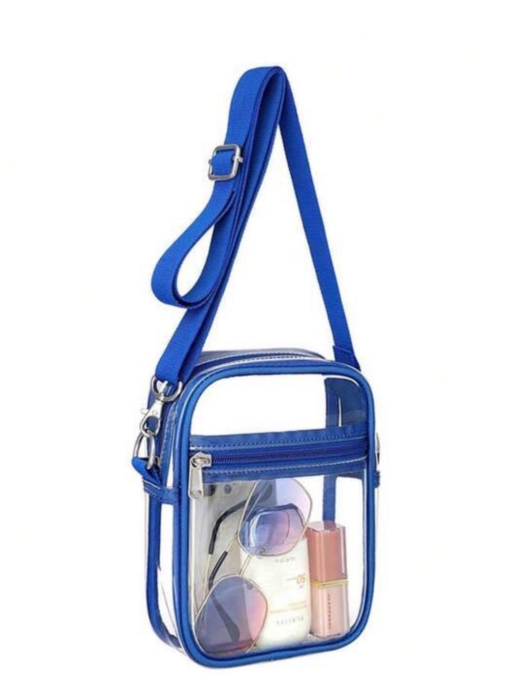 Unisex Smaller Clear Crossbody Bag with Blue Trim - School, Festival, Concert